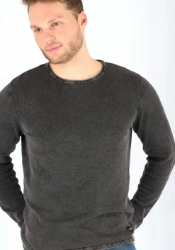 JACK & JONES slim fit trui katoen, O-hals, verwassen zwart