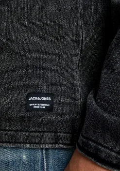 JACK & JONES slim fit trui katoen, O-hals, verwassen zwart
