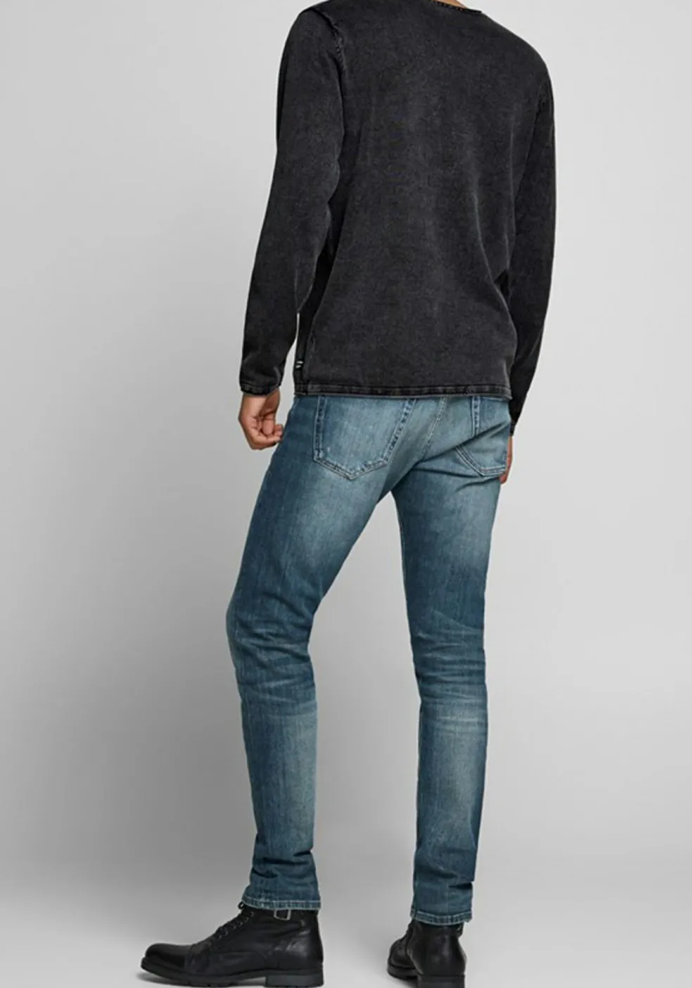 JACK & JONES slim fit trui katoen, O-hals, verwassen zwart