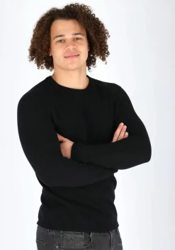 JACK & JONES slim fit trui katoen, O-hals, zwart