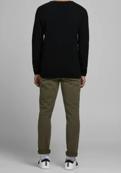 JACK & JONES slim fit trui katoen, O-hals, zwart