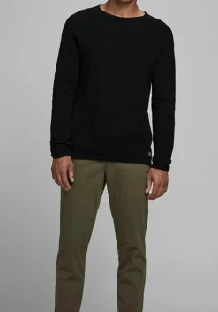 JACK & JONES slim fit trui katoen, O-hals, zwart