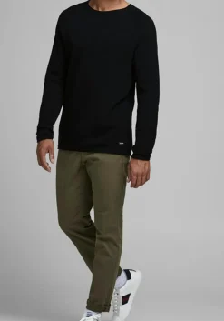 JACK & JONES slim fit trui katoen, O-hals, zwart