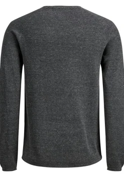 JACK & JONES slim fit trui katoen, O-hals, antraciet grijs melange