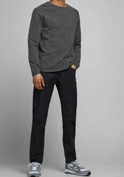 JACK & JONES slim fit trui katoen, O-hals, antraciet grijs melange