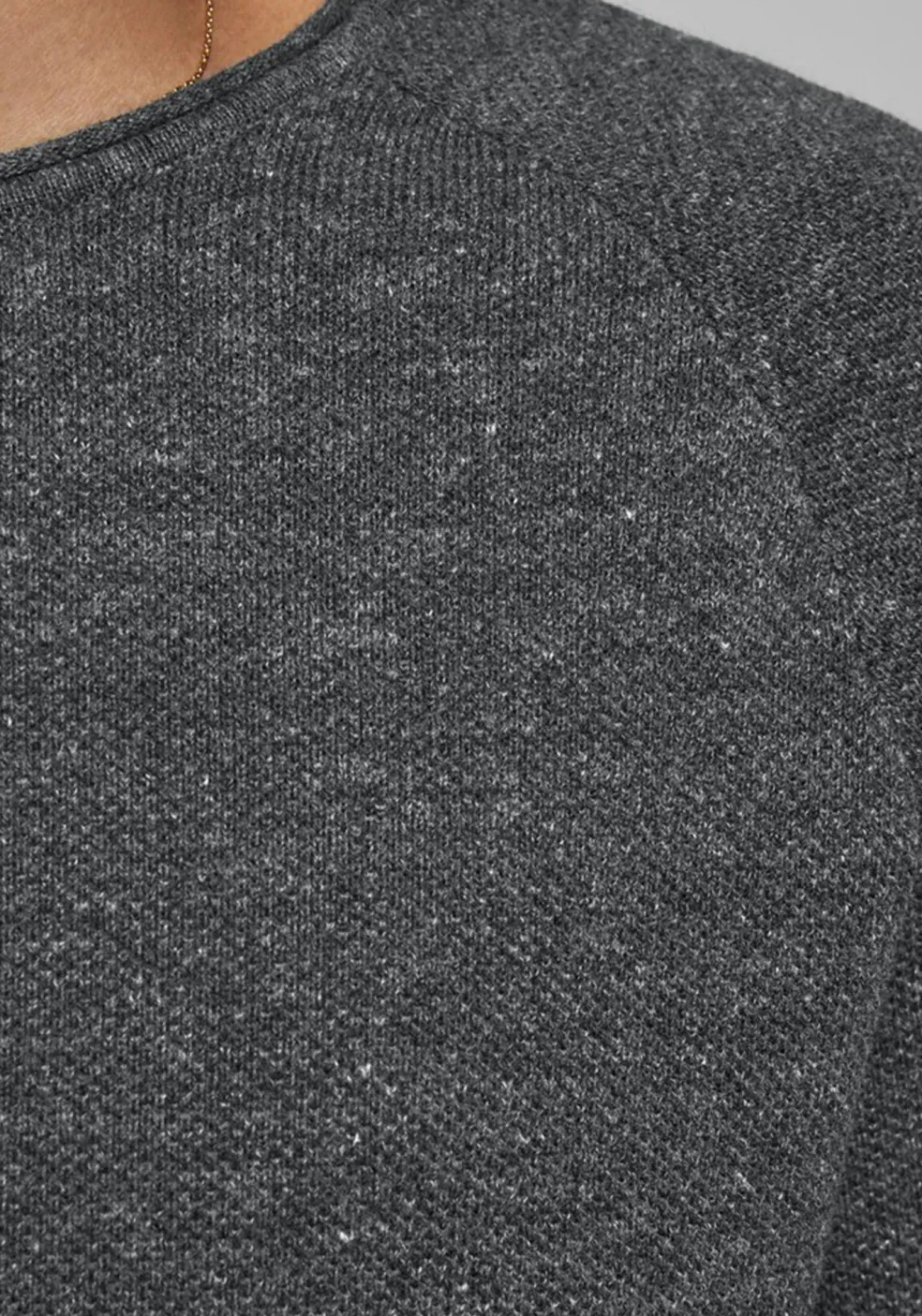JACK & JONES slim fit trui katoen, O-hals, antraciet grijs melange