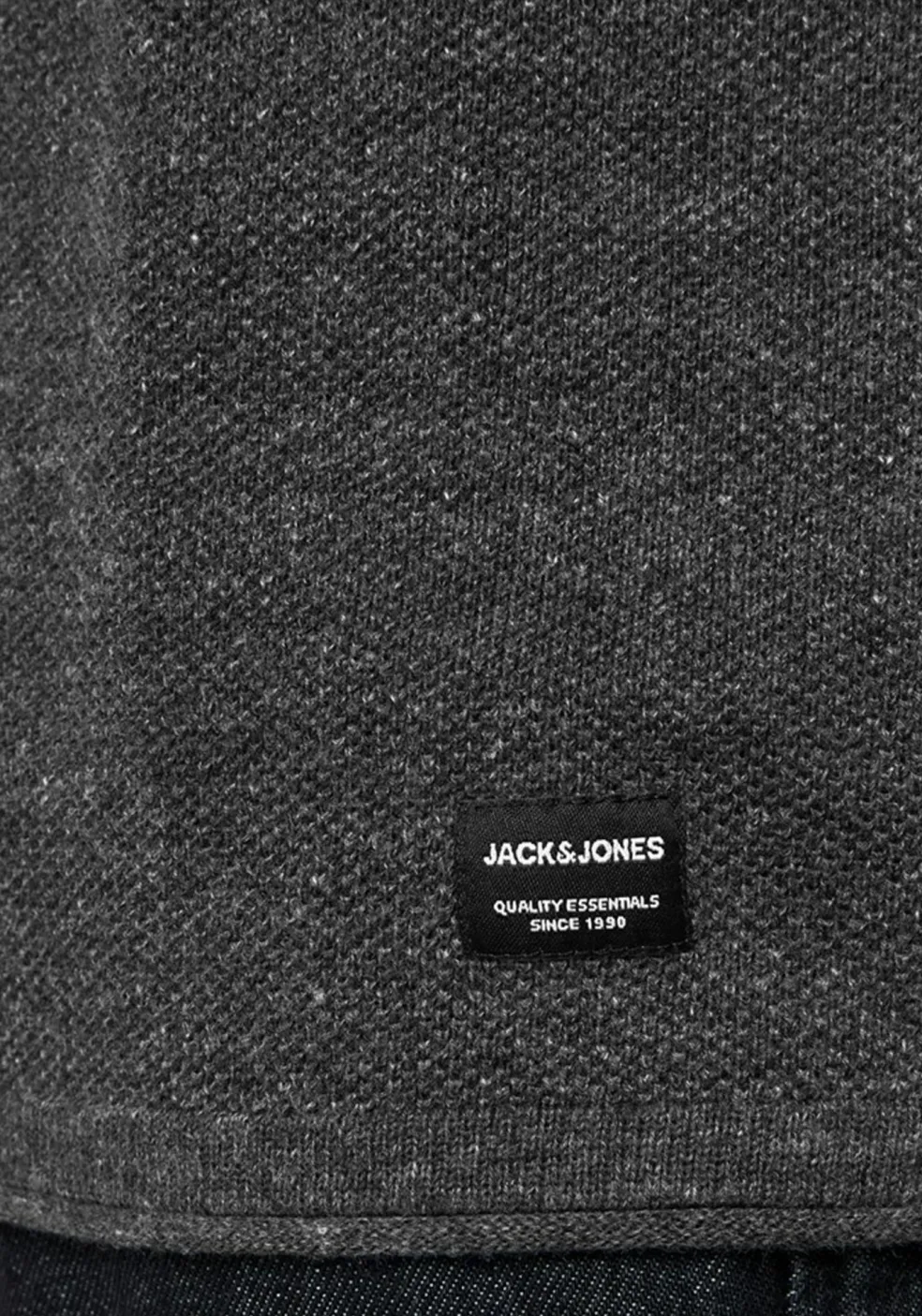 JACK & JONES slim fit trui katoen, O-hals, antraciet grijs melange