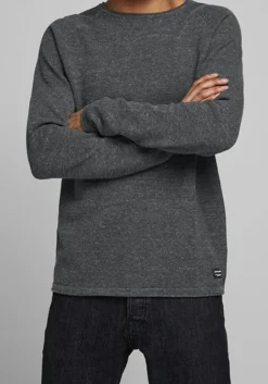 JACK & JONES slim fit trui katoen, O-hals, antraciet grijs melange