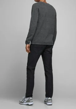 JACK & JONES slim fit trui katoen, O-hals, antraciet grijs melange
