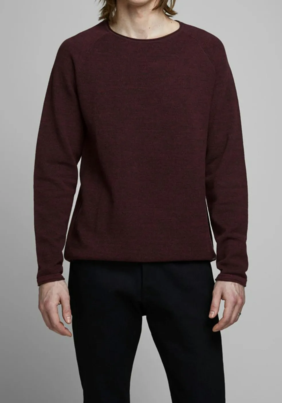 JACK & JONES slim fit trui katoen, O-hals, bordeaux rood