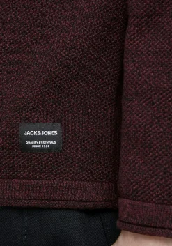 JACK & JONES slim fit trui katoen, O-hals, bordeaux rood