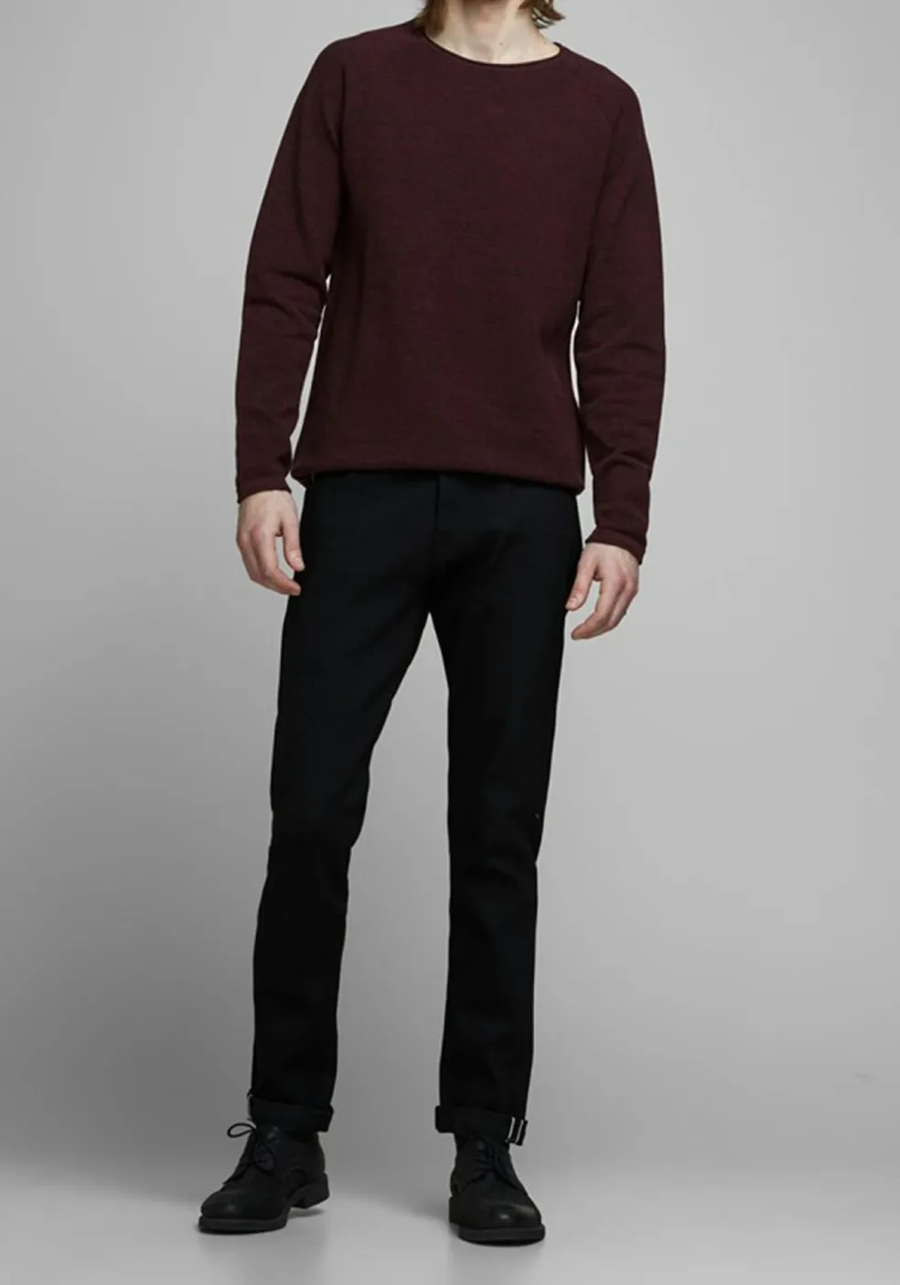 JACK & JONES slim fit trui katoen, O-hals, bordeaux rood