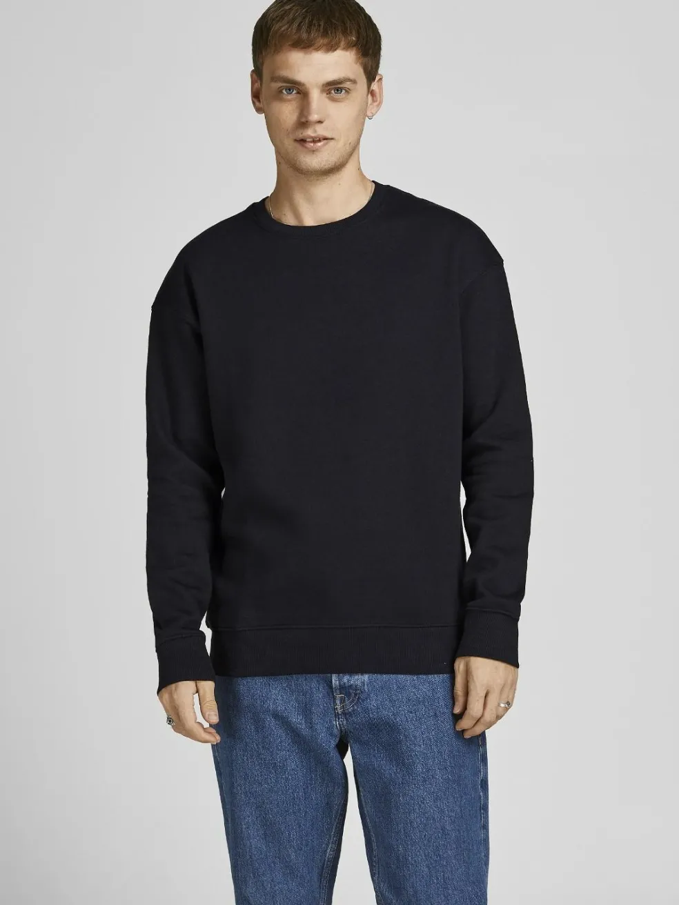 JACK & JONES Star basic sweat crew neck regular fit, heren sweatshirt katoenmengsel met O-hals, zwart