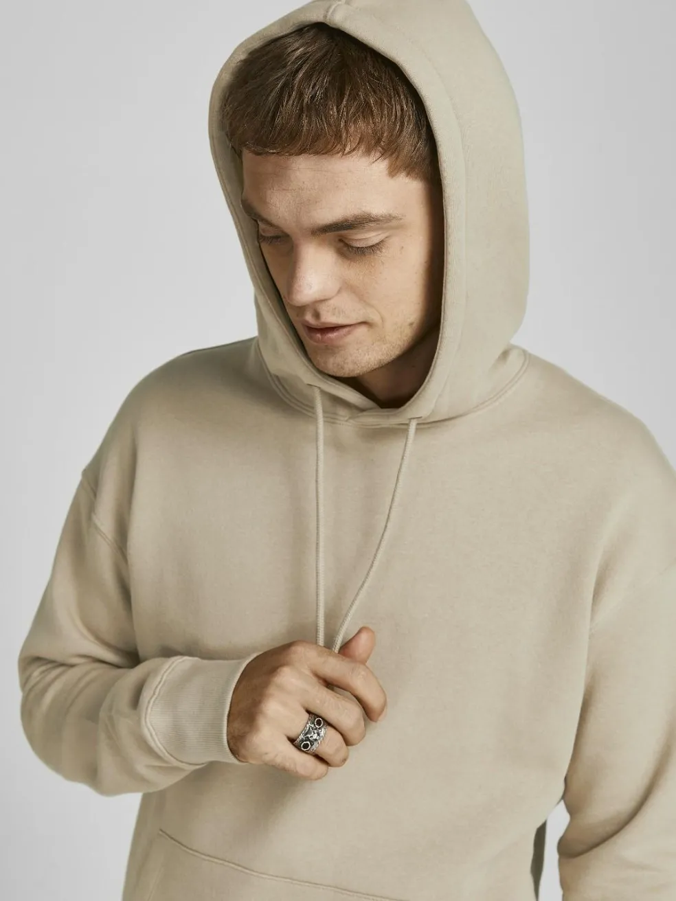 JACK & JONES Star basic sweat hood regular fit, heren hoodie katoenmengsel met capuchon, beige