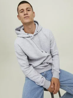 JACK & JONES Star basic sweat hood regular fit, heren hoodie katoenmengsel met capuchon, lichtgrijs melange