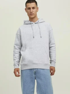 JACK & JONES Star basic sweat hood regular fit, heren hoodie katoenmengsel met capuchon, lichtgrijs melange