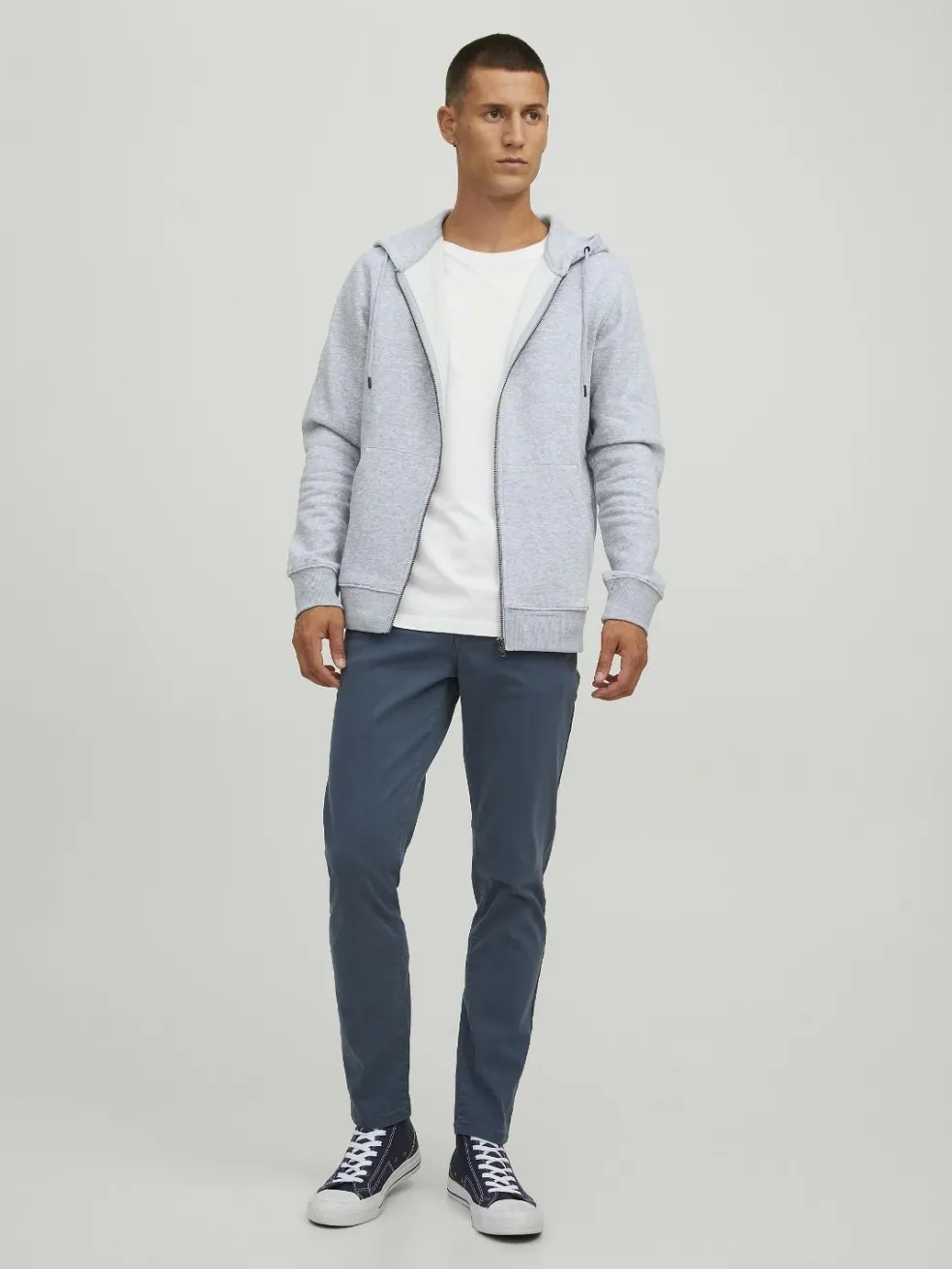 JACK & JONES Star basic sweat zip hood regular fit, heren sweatvest katoenmengsel met capuchon, lichtgrijs melange