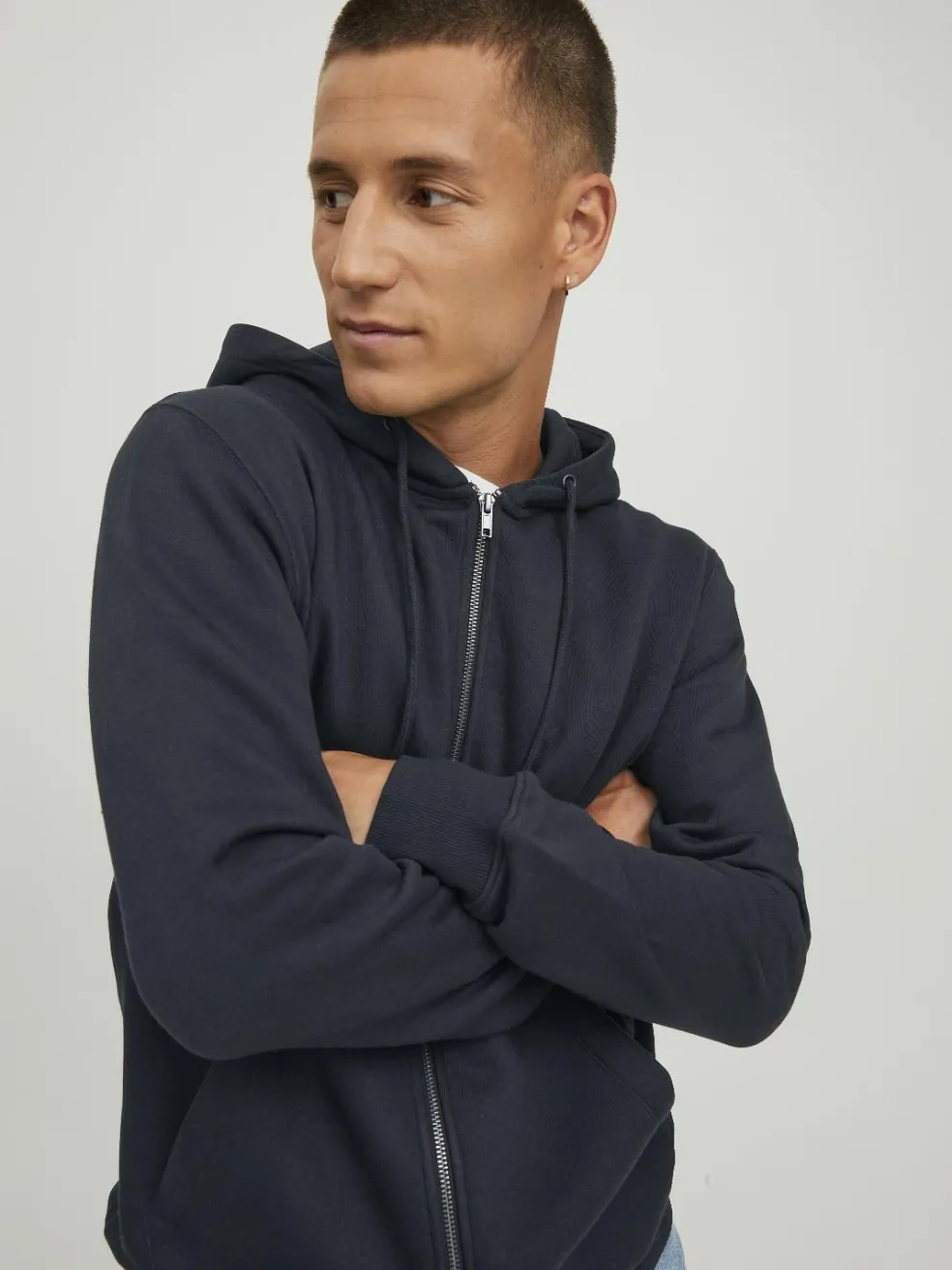 JACK & JONES Star basic sweat zip hood regular fit, heren sweatvest katoenmengsel met capuchon, zwart
