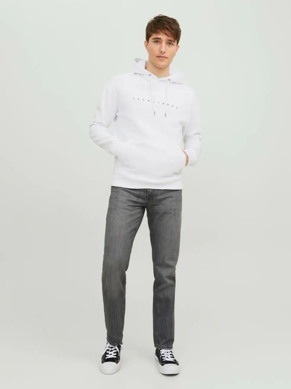 JACK & JONES Star jj sweat hood regular fit, heren hoodie katoenmengsel met capuchon, wit