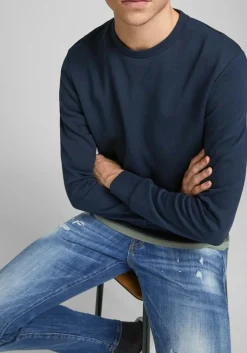JACK & JONES sweatshirt katoen, O-hals, donkerblauw
