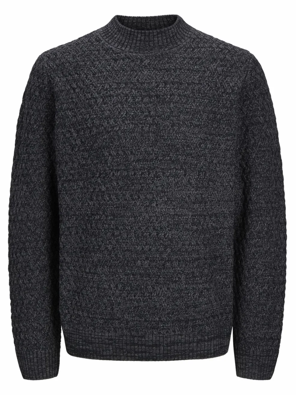 JACK & JONES Ziggi knit mock neck regular fit, heren pullover wolmengsel met turtleneck, zwart melange