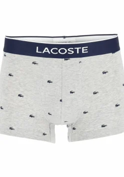 Lacoste Boxer Trunks (3-pack), heren boxers kort, grijs en blauw met logo en uni rood