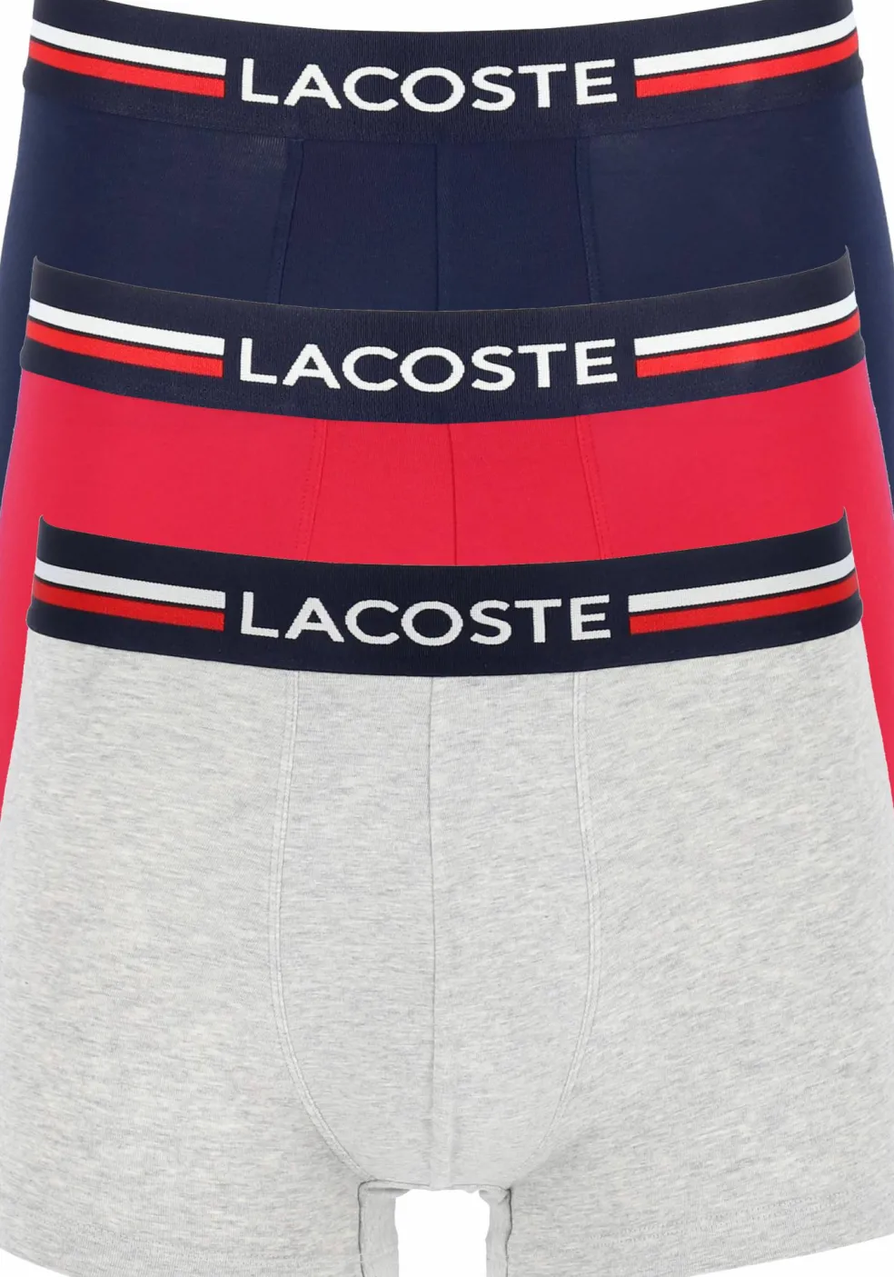 Lacoste Boxer Trunks (3-pack), heren boxers kort, rood, grijs en blauw