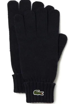 Lacoste handschoenen wol, unisex gebreide handschoenen, donkerblauw