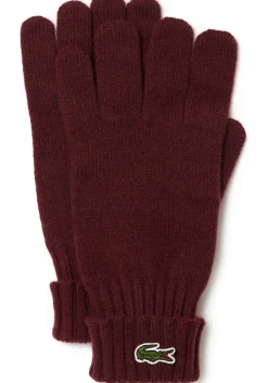 Lacoste handschoenen wol, unisex gebreide handschoenen, espresso bruin