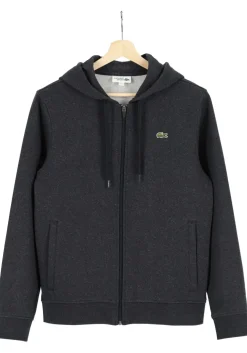 Lacoste heren hoodie sweatvest, met rits, antraciet grijs