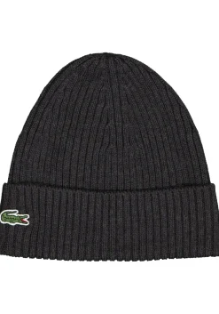 Lacoste muts wol, unisex gebreide muts, antraciet grijs