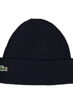 Lacoste muts wol, unisex gebreide muts, navy blauw