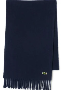 Lacoste sjaal wol met kasjmier, unisex gewoven sjaal, donkerblauw