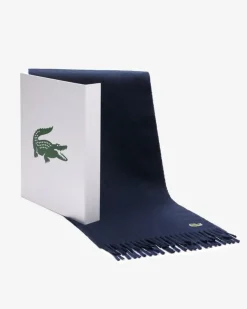 Lacoste sjaal wol met kasjmier, unisex gewoven sjaal, donkerblauw