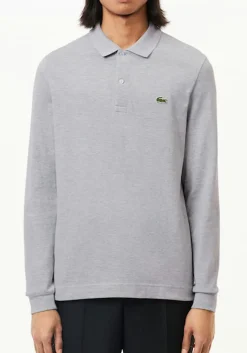 Lacoste Slim Fit polo lange mouw, lichtgrijs melange