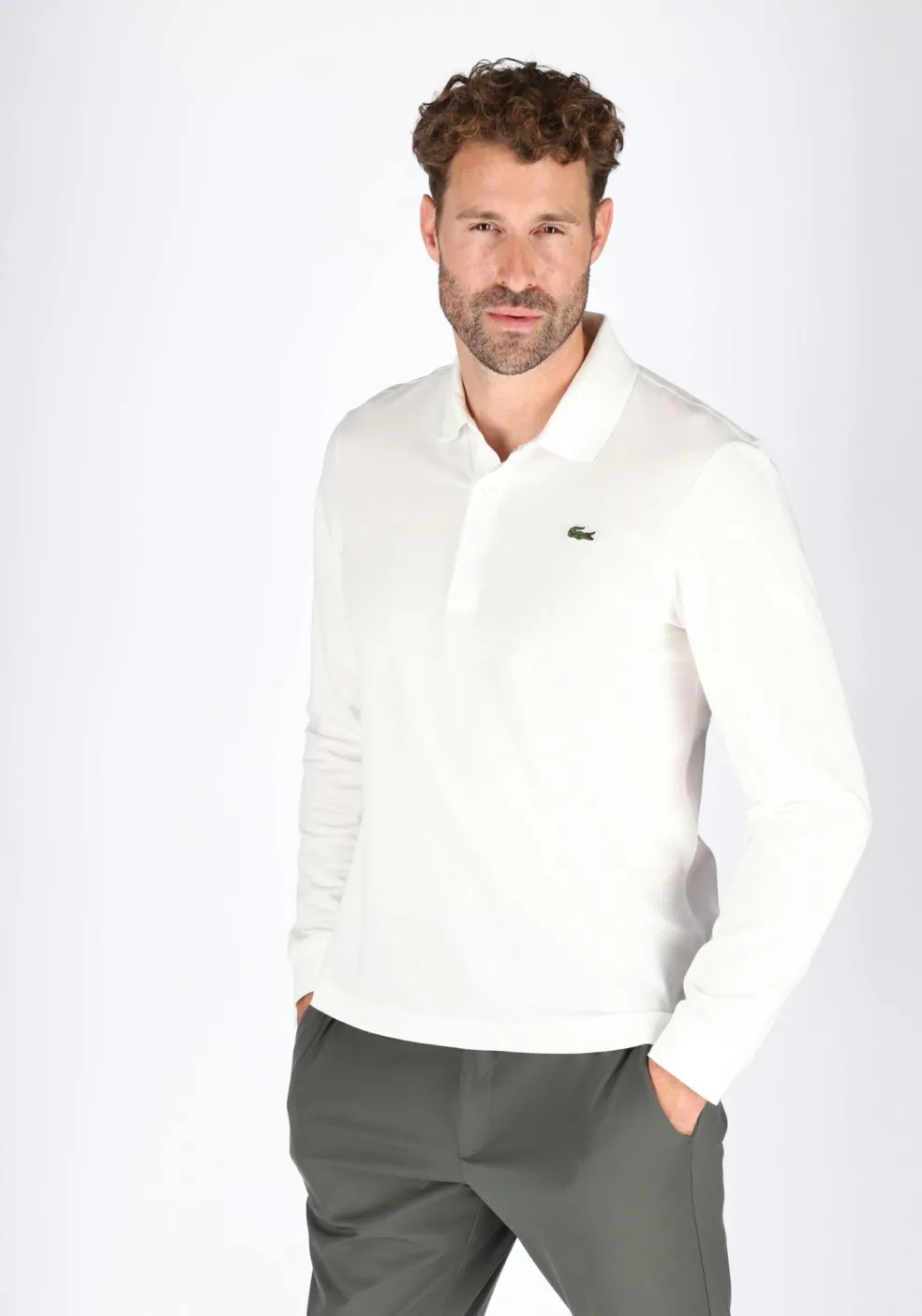 Lacoste Sport slim fit polo, poloshirt lange mouw, wit