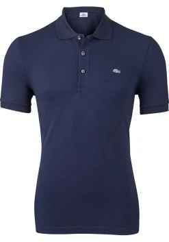 Lacoste stretch slim fit polo, heren polo extra getailleerd, marine blauw
