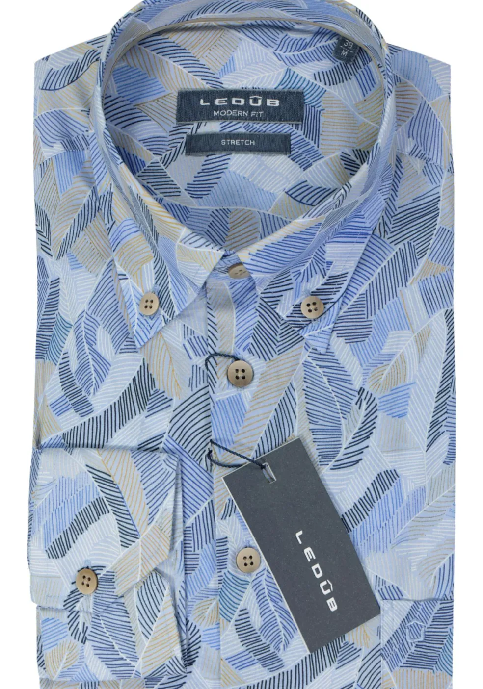 Ledub modern fit overhemd, blauw met beige dessin