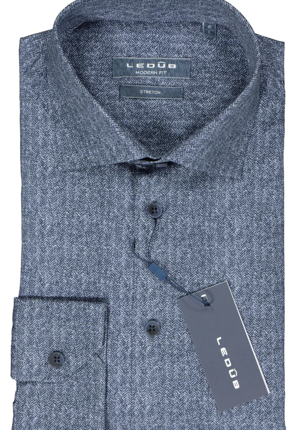 Ledub modern fit overhemd, donkerblauw dessin