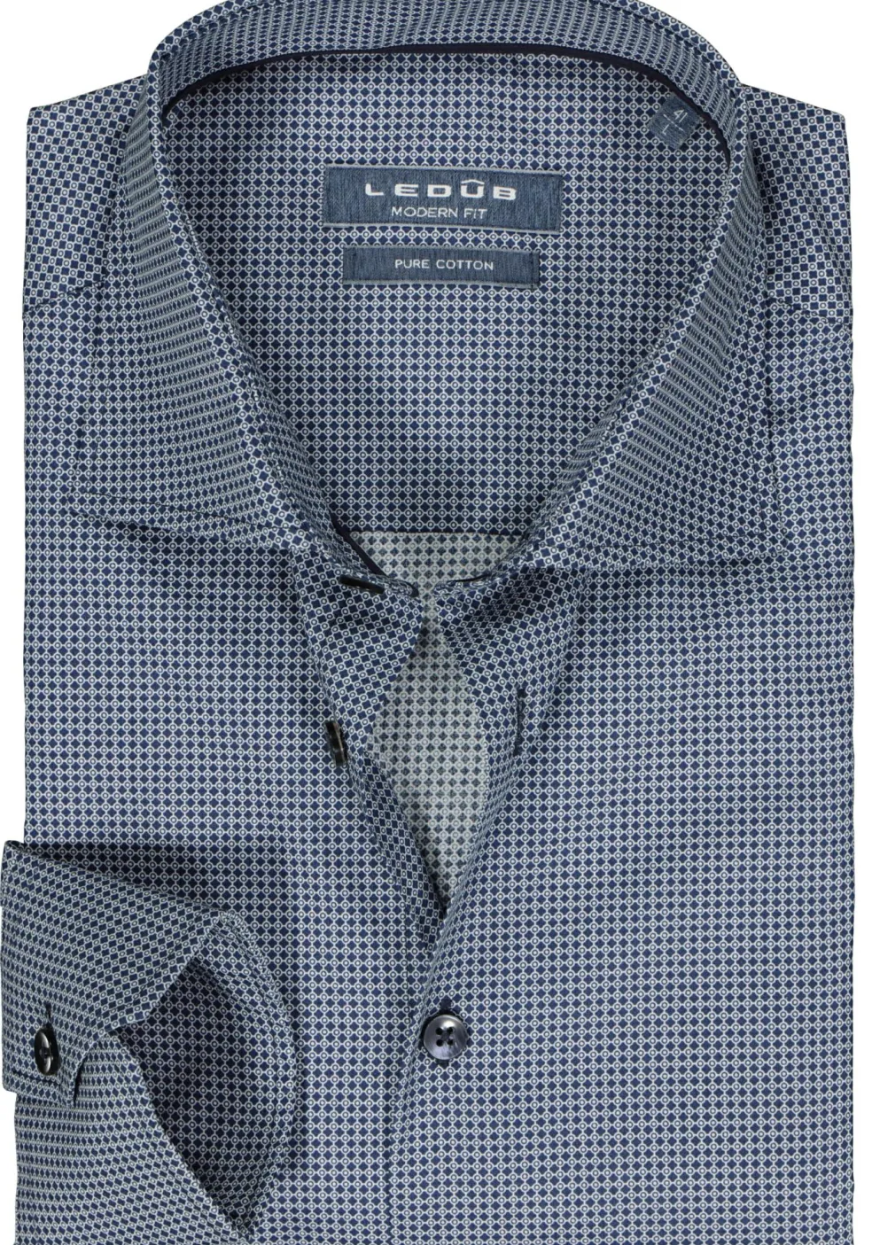 Ledub modern fit overhemd, donkerblauw met wit dessin