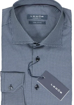 Ledub modern fit overhemd, donkerblauw met wit dessin