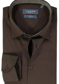 Ledub modern fit overhemd, donkerbruin