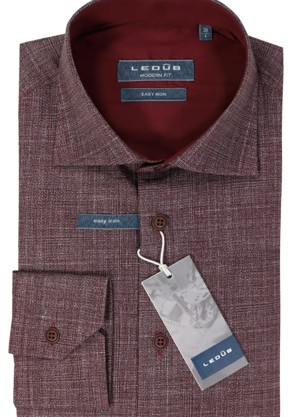 Ledub modern fit overhemd, donkerrood