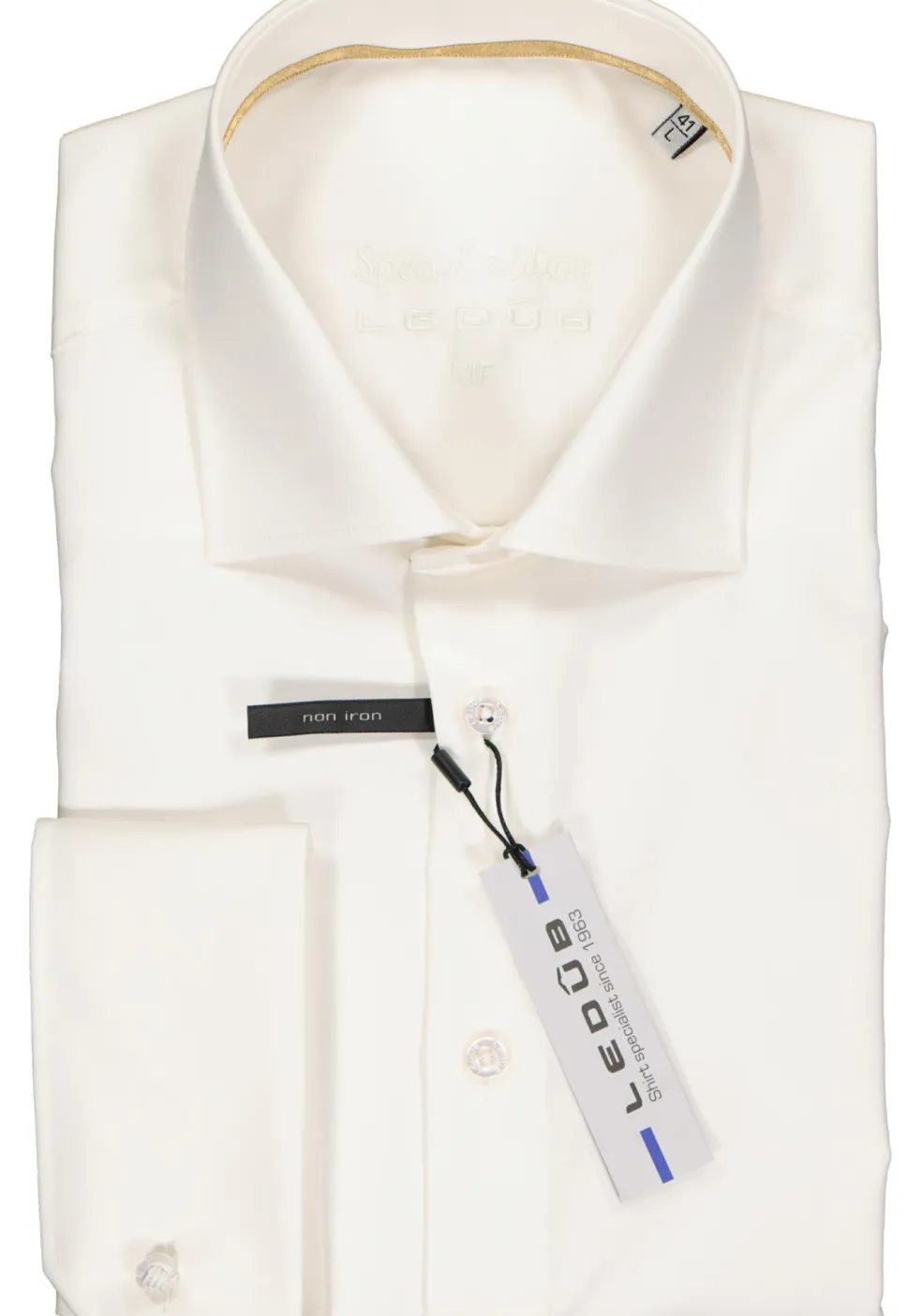 Ledub modern fit overhemd, dubbele manchet, beige twill