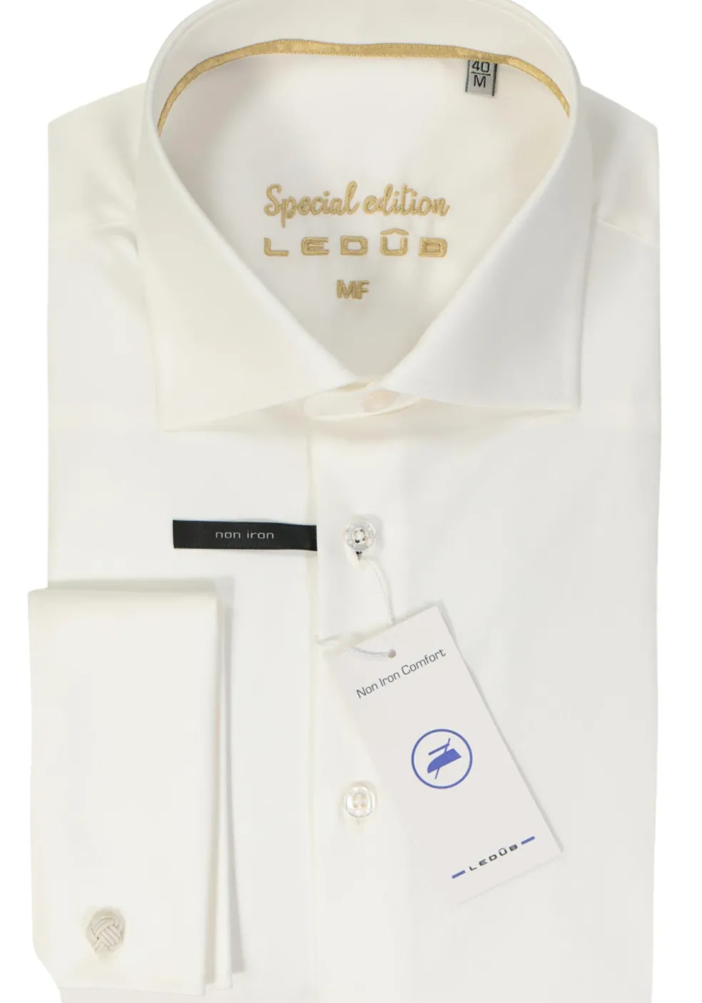 Ledub modern fit overhemd, dubbele manchet, beige twill