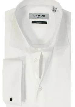 Ledub modern fit overhemd, dubbele manchet, wit twill