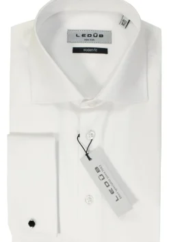 Ledub modern fit overhemd, dubbele manchet, wit twill