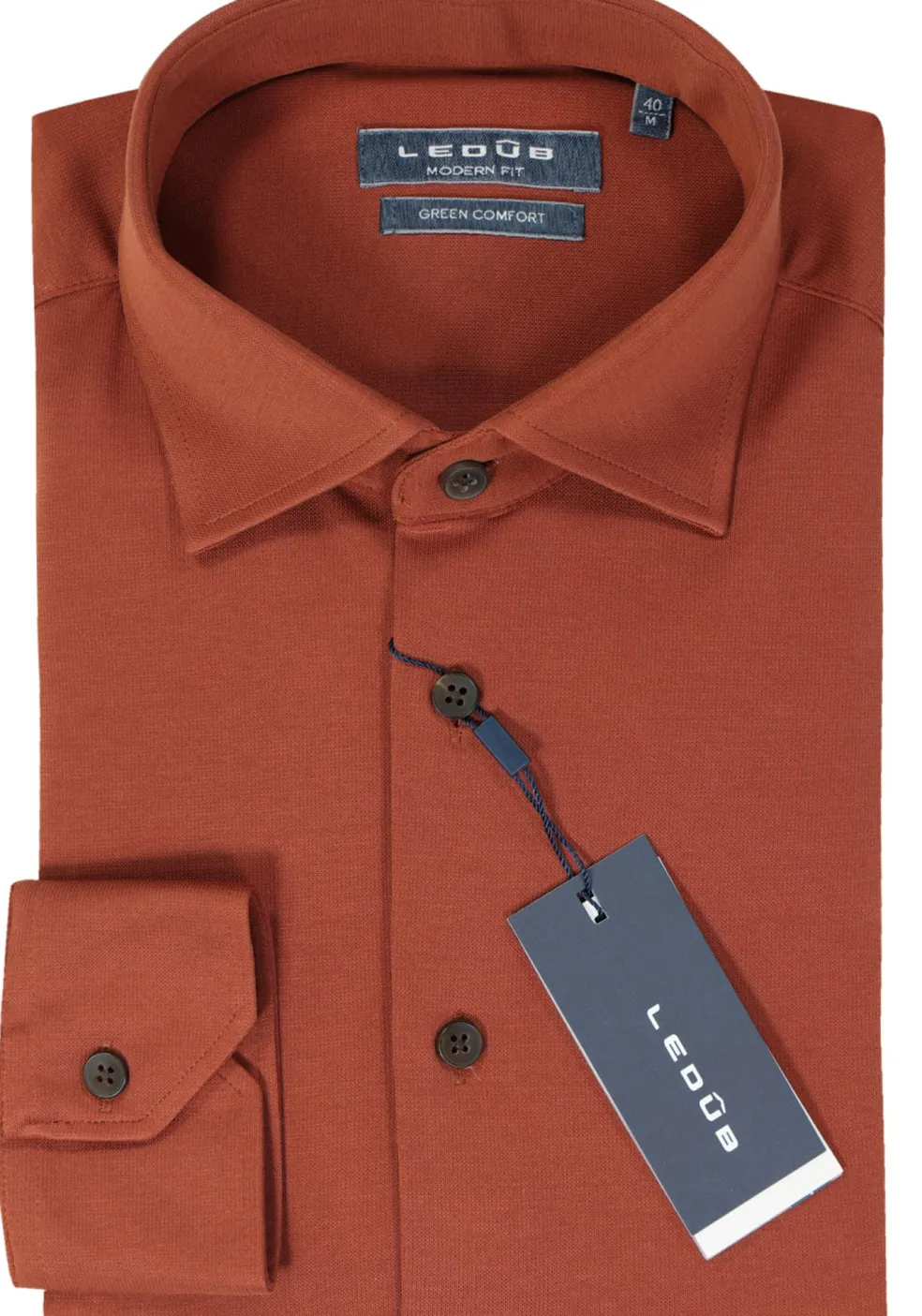 Ledub modern fit overhemd, jersey, donkeroranje