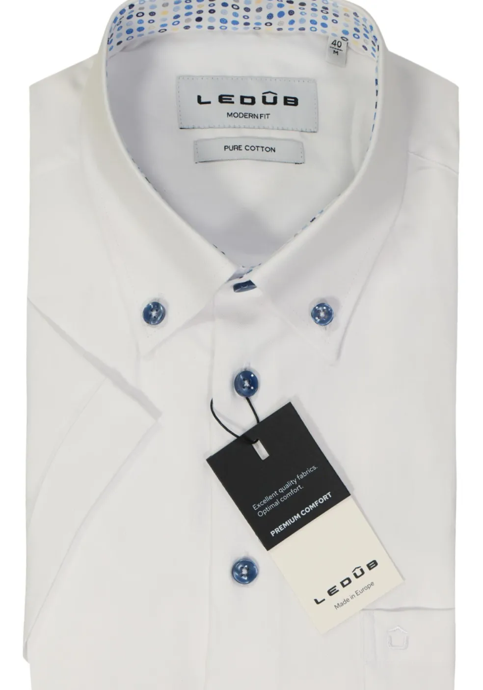 Ledub modern fit overhemd, korte mouw, popeline, wit