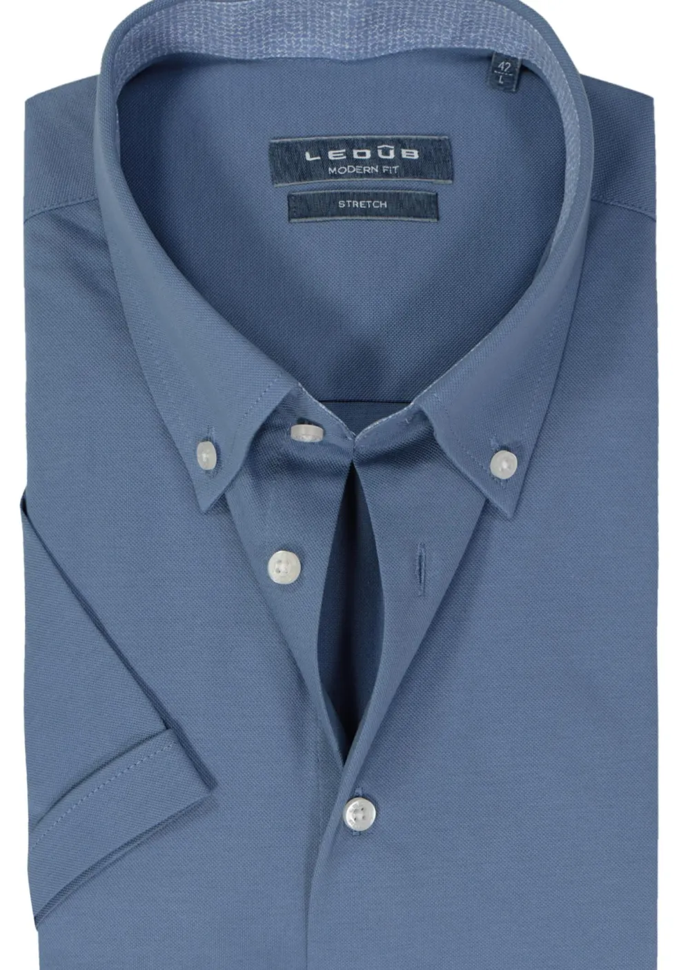 Ledub modern fit overhemd, korte mouw, lichtblauw tricot